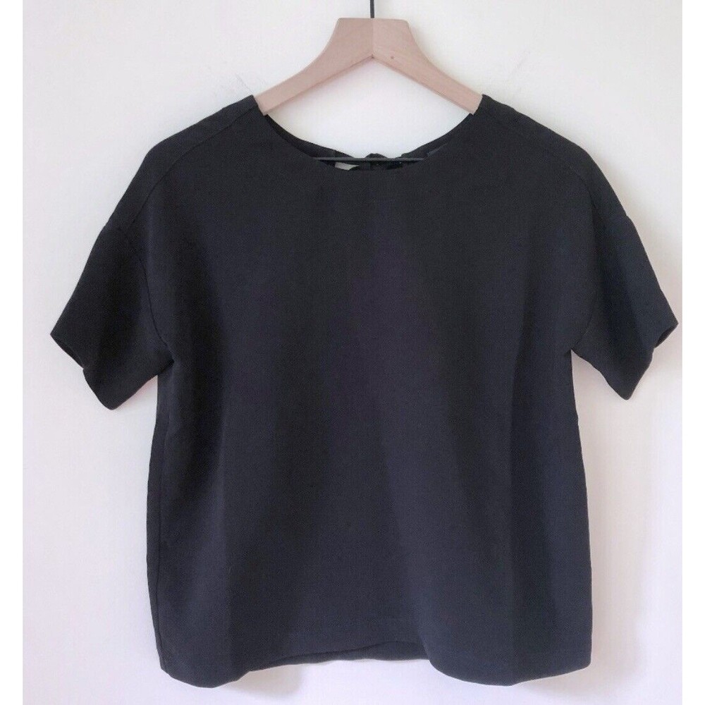 Madewell Size XXSmall Top Black Crew Neck Short Sleeves Crepe Bow Back